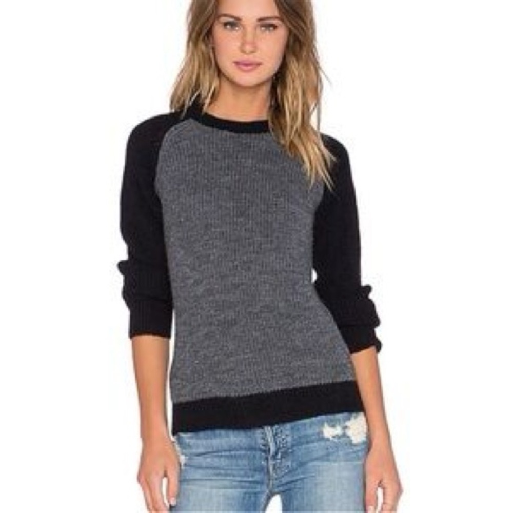 IRO Solveig Gray & Black Raglan Knit Colorblock Sweater in Alpaca Merino Blend S
